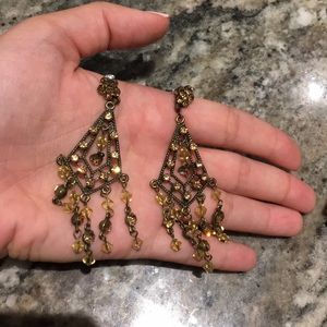 Gold and Yellow/Gold Stone Chandelier Earrings
